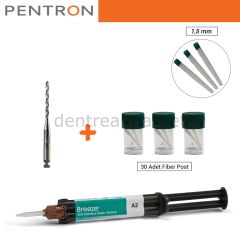 FibreKleer 4X Tapared Fiber Post Set 1,5 mm - 30 ad Fiber post ve Breeze Self Adeziv Rezin Siman