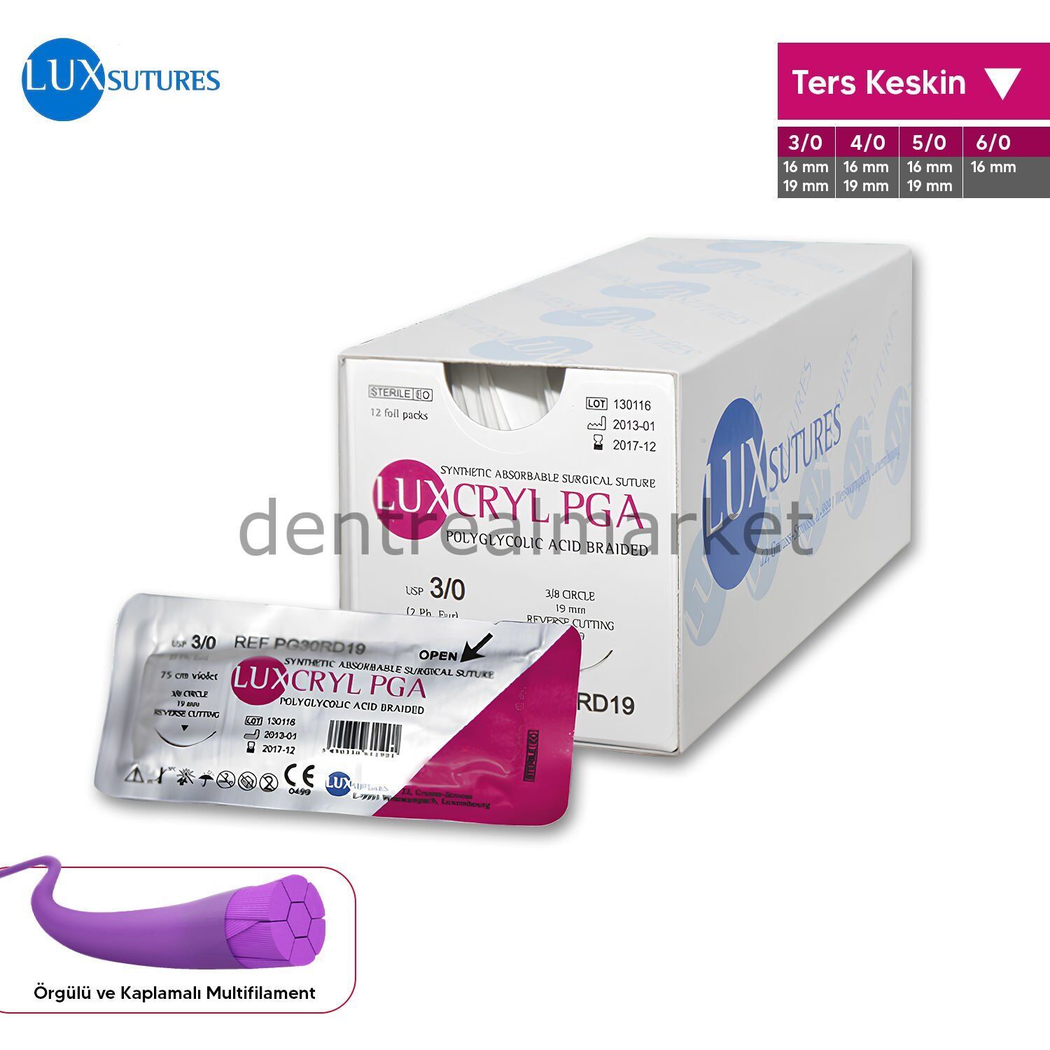 Luxcryl PGA  Absorbe Cerrahi Sutur - Ters Keskin İgneli SKT:04/2027